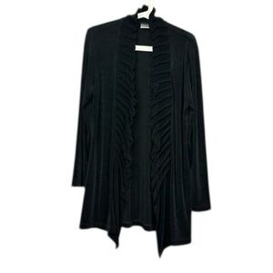 Chico's travelers Black Ruffle Trim Open Cardigan work casual career wear drapey